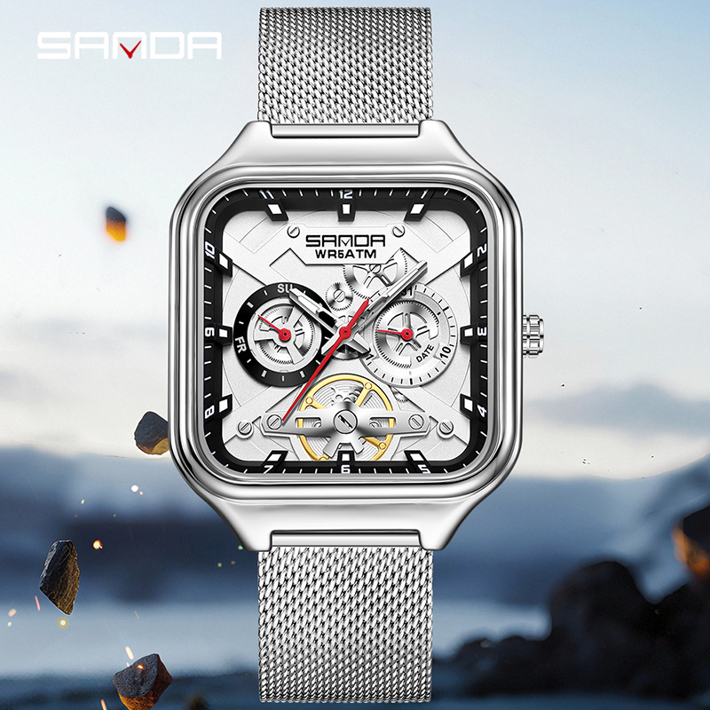 ساعة يد رجالية SANDA 9085، ساع - مراجعة Mesh Stainless Strap وسعره