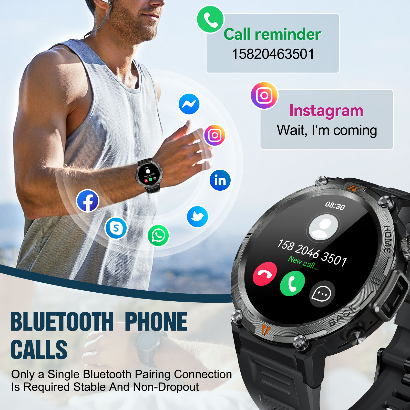 EIGIIS KE3 بلوتوث دعوة ساعة ذك - مراجعة Smartwatch Watches For Men Digital وسعره