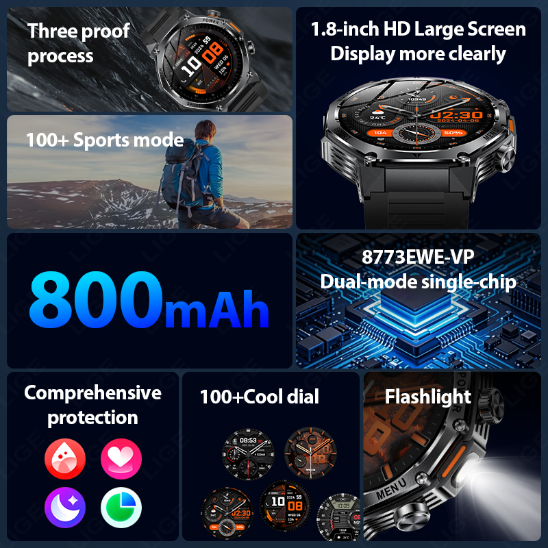 LIGE جديد الرجال 800mAh الترا  - مراجعة Smartwatch Latest Watches For Men وسعره